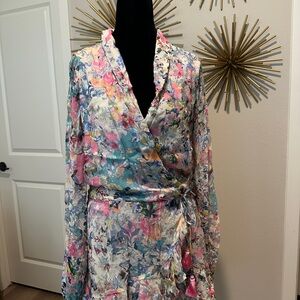 Floral Wrap Dress with Long Sleeves